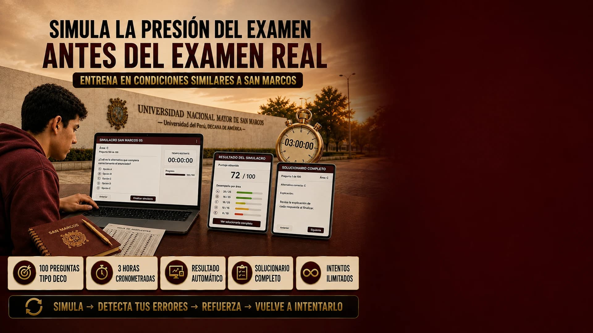 Simula la presión del examen