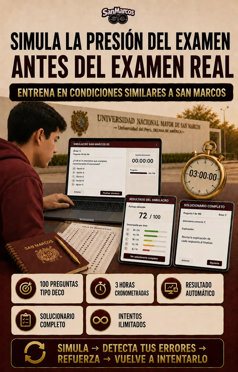 Simula la presión del examen